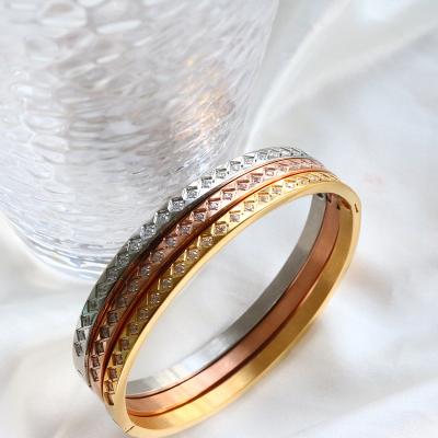 China FASHIONABLE Full Zircon Bracelet Bangle Rose Gold Steel Color Bangle Stainless Steel Bracelet For Women for sale