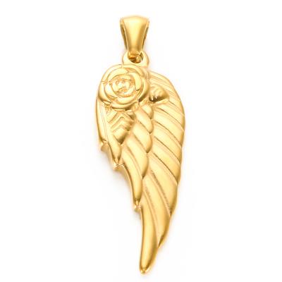 China 2022 New Fashion Women Pendant Feather Pendant Wholesale TRENDY 18k Gold Stainless Steel Accessories With Rose Pattern Jewelry for sale