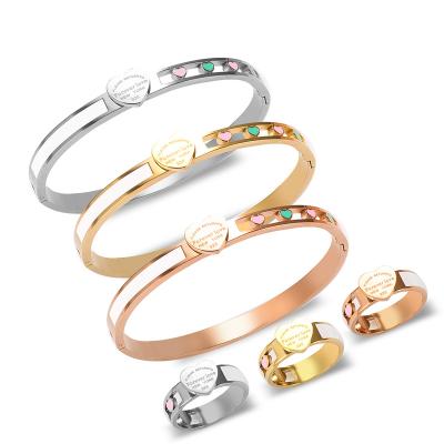 China TRENDY Low Price Stainless Steel Jewelry Set Love Filled Forever Heart Design Bracelect Ring Jewelry Set for sale