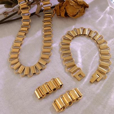 China FASHIONABLE Rectangle Chain Box Iron Minimalist Fashionable Rectangle Chain Box Ring Women Splicing Ring Stainless Steel Bracelet Jewelry Set for sale