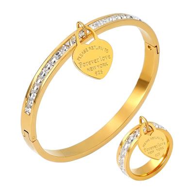 China Stainless Steel Women Gold Heart Charm Bracelet Love Forever Ring Jewelry Set For Luxury Wedding Jewelry for sale