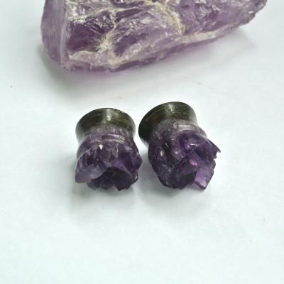 China Durable Wholesale Stone Ear Plugs Ear Amethyst Geode Gemstone Piercing Factory Price 16mm 1.5 Flare 13 Thickness for sale