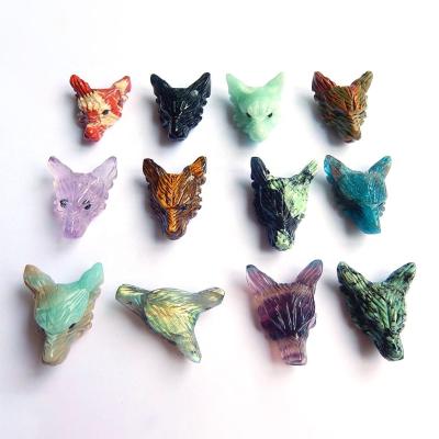 China Durable Wholesale Natural Stone Gemstone Pendant 32mm Pendant Carved Wolf Head Crystal Pendant for sale