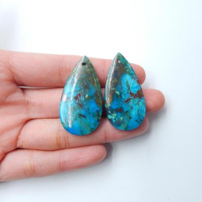 China Durable Customized Natural Chrysocolla Gemstone Earring Bead Stone Bead For Jewelry 38x20x6mm 8.8g for sale