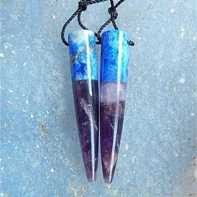 China Original Vintage Drop Earrings Lazulite Amethyst Minerals and Stones Design Beaded Gems 38x7mm 6.2g for sale