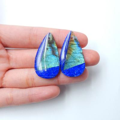 China Semi Precious Labradorite Durable Lapis Lazuli Inlay Earring Stones Gemstone Earrings 33x18x4mm 8.5g for sale