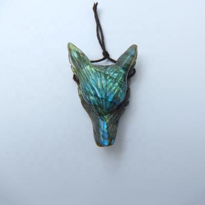 China Hot Sale Polished Gemstone Cut Wolf Animal Labradorite Pendant Natural Semi Precious Stone for sale