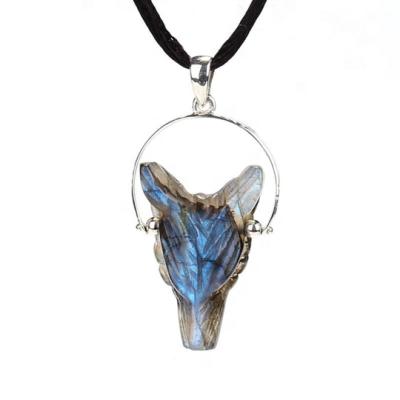 China Custom Labradorite Wolf Silver Pendant, 24x16x8mm, 4.8g Vintage for sale