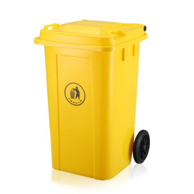 China Sustainable 100 liter large size yellow plastic trash can with wheels for sale