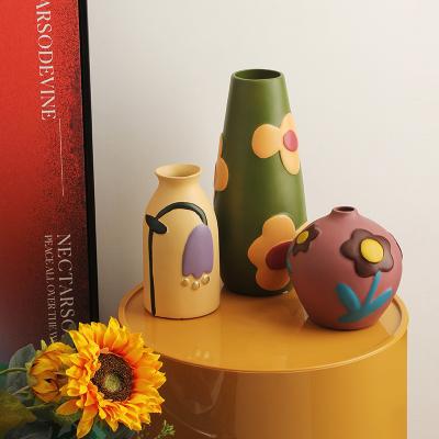 China Contemporary Wholesale Nordic Creative Ceramic Vase Painting Dry Flower To Morandi Ornaments Porch Decorations TV Cabinet Home Decoration for sale