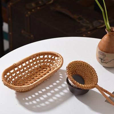 China Sustainable INS Rattan Storage Basket Breakfast Bread Basket Storage Tray Handmade Food Seating Props Living Room Home Decoration for sale