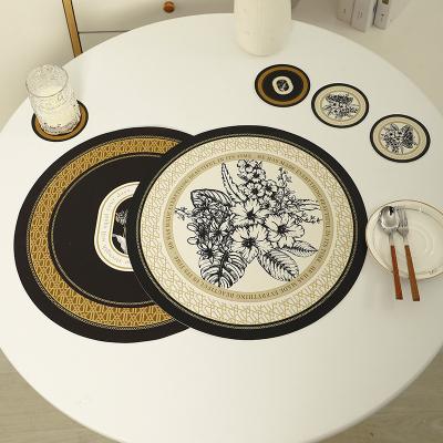 China Retro Western American Table Mat Durable Round Light Waterproof Anti-oil Table Mat Durable High-Grade Leather Anti-ironing for sale