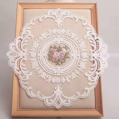 China Viable Wholesale French Curtain Pillow Mat Nightstand Decorative Photo Background Props Home Decoration Lace Coasters Embroidery Lace for sale