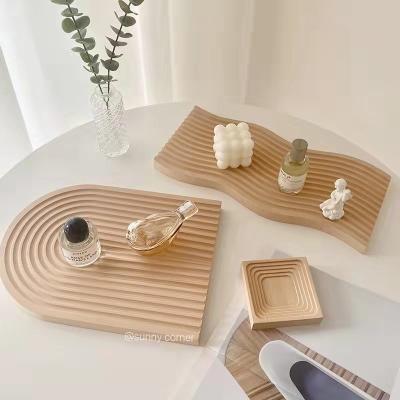 China Wholesale Minimalist Nordic Rippled Water Incense Tray Afternoon Tea and Bread Board Food Smoking Wooden Props for sale