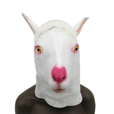 China Halloween Novelty Creepy Latex Costume Party Animal Head Mask Alpaca Animal Head Mask White for sale