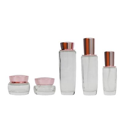 China Set Glass Bottle 30g 50g 40ml 100ml 120ml Cosmetic Lotion Packaging Pump Set Luxury Glass Bottle Jars For Cosmetics for sale