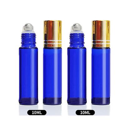 China Oi Logo Eye Essential Blue Empty Cosmetic Perfume 10ml Cream Oil Glass Roll On Bottle for sale