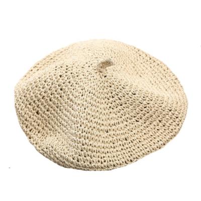 China Dobby 2019 Summers Fashion Lady Artistic Small Fresh Hand Crochet Outdoor Grass Braided Beret Dobby Beach Umbrella Vacation Beach Hat for sale