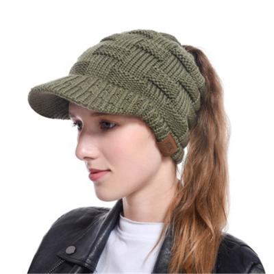 China New SEAL JOINT Amazon Fall/Winter Checked Knit Baseball Cap With An Open Ponytail Hat for sale