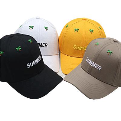 China Factory Custom Coconut Tree Embroidery Cotton Baseball Cap 6 Panel Sports Hat for sale