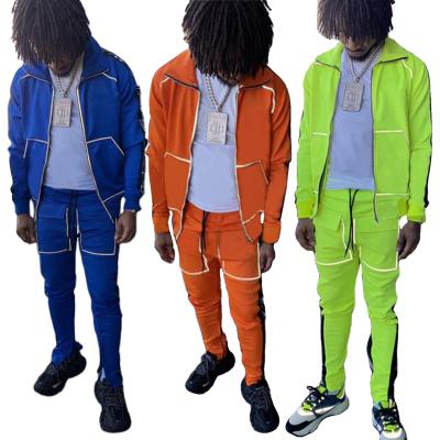 China Custom Private Label Nylon Reflective Stripe Breathable 2 Piece Sets Jogging Zipper Tracksuit For Men for sale