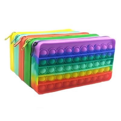 China Recyclable Material Pen Storage Bag Push Bubble Pencil Bags School Kids Rainbow Silicone Stress Relief Push Button Bag Buster Pencil Case for sale