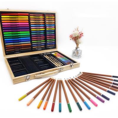 China 2021 Large Gift Eco-friendly Wooden Box 100pcs Promotional School Supplies BTS Drawing Art Set Case Box for sale