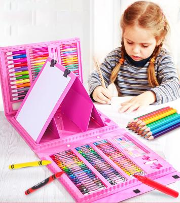 China Promotional Hot Selling Eco-friendly Amazon Children Gift Set Cute School Supplies 208 Pieces Stationery Set Kids Drawing Tools With Easel for sale