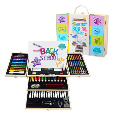 China Promotional Hot Sale Wooden Box Eco-friendly Three Layers 258pcs School Equipment Supplies Drawing Art Set Stationery Gift Box Set for sale