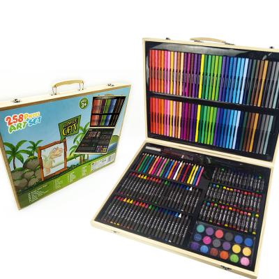 China Promotional Hot Selling Eco-friendly Wooden Box School Supplies 258pcs Pens Set Art Set Stationery Gift Box Drawing Set for sale