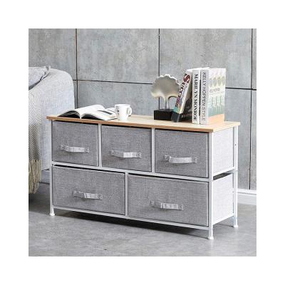 China Contemporary 5 Drawer Organizer Unit Fabric Dresser Best Seller Drawer with Wood Top and Steel Frame for sale