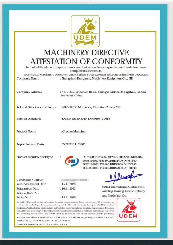 ISO9001 - Zhengzhou Donghong Mechanical Equipment Co., Ltd.