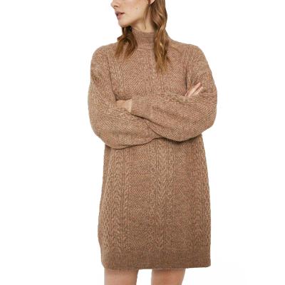 China Custom Womens Jumper Knitwear Dress Ladies Sweater Dresses Manufacturer Anti-Wrinkle OEM&ODM Winter Woolen Cable Knit Sweater Women for sale