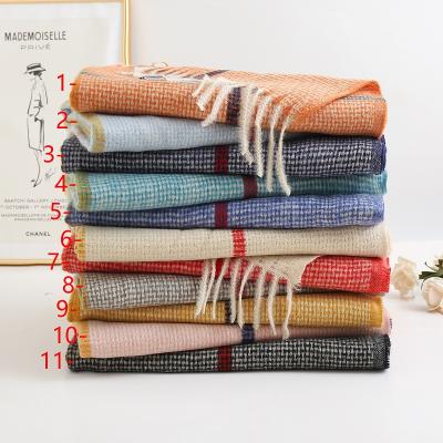 China 2021 Winter Wholesale Acrylic Knitting Scarf Tassel Grid Pattern Woolen Scarves For Women's Scarf Shawl for sale