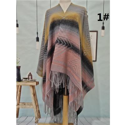 China European American Rhombus Pattern Knit Cotton Scarf Gradient Textured Fringes Tassel Cashmere Pashmina Hijab Shawl Muslim Scarf For Women for sale