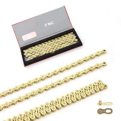 China FNC 11 Speed ​​High Quality Stainless Steel Road Mountain Bike Half Road Mountain Bike Anti-rust Gold Hollow Chain for sale