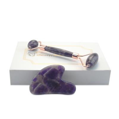 China Jade Beauty Products Skin Care Tools Amethyst Jade Roller And Gua Sha Whitening for sale