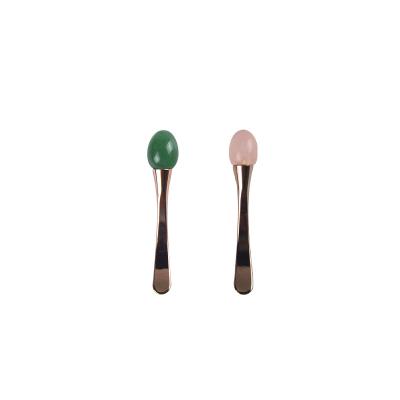 China Holding Beauty Facial Cream Tools Natural Rose Quartz Jade Stone Mini Ice Cream Spoon for sale