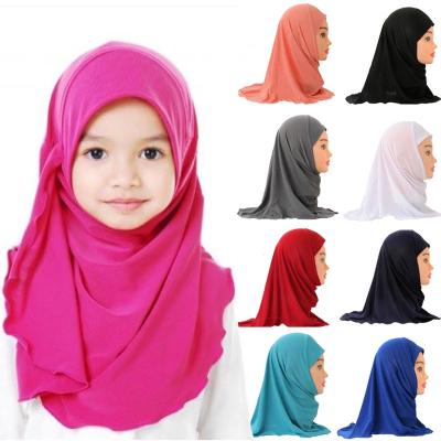 China Wholesale Polyester No Soft Muslim Children Hijab Little Girls Islamic Scarf Shawls Decoration Stretch Polyester Solid Color 2 To 7 Years for sale