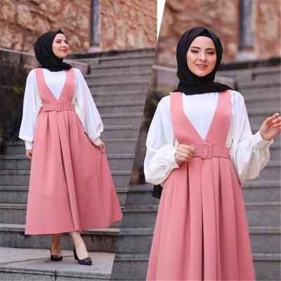 China Polyester India and Islamic Clothing Women Pakistan Long Suspender Skirt Solid Colors Muslim Dress for sale