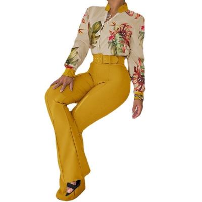 China Polyester tunic tops new design muslim casual suit digital printing wide-leg trousers collar long-sleeved shirt comic top pants for sale