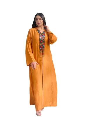 China Abaya Dubai Abaya Dubai Long Robe Gowns Polyester Orange Islamic Clothing Abaya Middle Eastern Arab Casual Wear Hooded Gold Trim Islam Muslims for sale