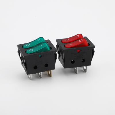 China Boat Rocker Switch 4pins Button PA66 KCD3 Duplex Red And Green On-Off Switch for sale