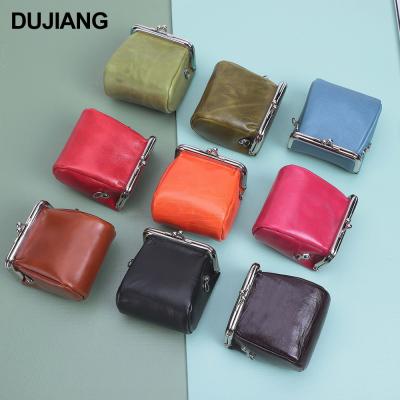 China DUJIANG Fashion Coin Purse Genuine Leather Woman Bags Chain Sling Shoulder Bag Mini Coin Purse Keychain for sale