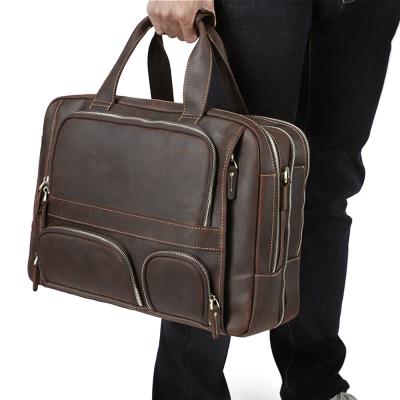 China Custom Logo Briefcase Genuine Leather Vintage Laptop Briefcase Daily Use Laptop Briefcase Case for sale