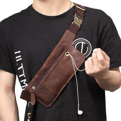 China Messenger Bag Genuine Leather Waist Pack Men Lightweight Fashionable Casual Trunk Sling Bag With Earphone Hole for sale