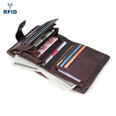 China 2021 Newest Fashion Crazy Horse RFID Purse Rfid 3 Times Custom Genuine Cow Leather Wallet For Men With Coin Pocket for sale