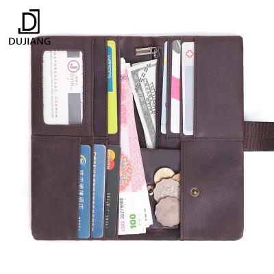 China No DUJIANG Long Cowhide Card Wallet Men Bifold Minimalist Leather Wallet for Men Trim Genuine Leather for sale