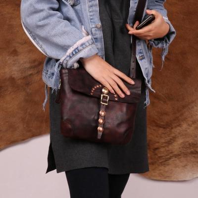 China Durable DUJIANG Vegetable Tanned Retro Large Leather Shoulder Bag For Women Bags 2020 Ladies Messenger Bags for sale