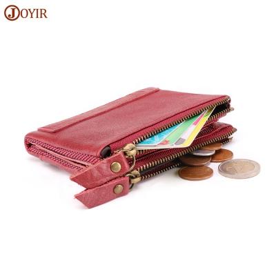 China Joyir RFID /Double Zipper Coin Pouch Wholesale Fashion Rfid Ladies Simply Coin Italian Leather Bride Women Purse Wallet With Zipper Coin Purse for sale